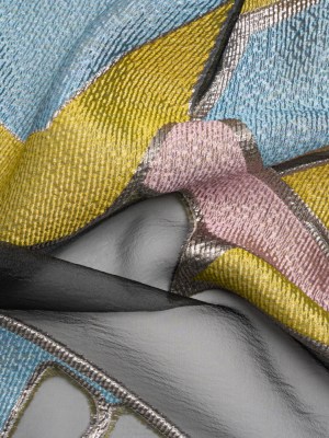 Pink, Blue and Yellow Metallic Abstractly Geometric Luxury Burnout Brocade Pink, Blue and Yellow Metallic Abstractly Geometric Luxury Burnout Brocade