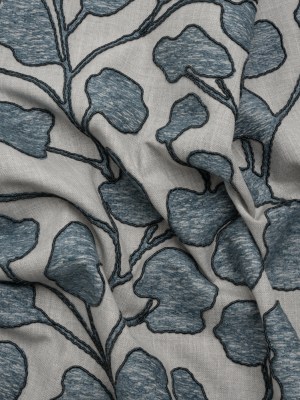 Denim Branches Corded and Embroidered Drapery Woven Denim Branches Corded and Embroidered Drapery Woven