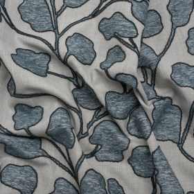 Denim Branches Corded and Embroidered Drapery Woven Denim Branches Corded and Embroidered Drapery Woven