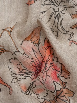 Oatmeal and Coral Fading Bouquet Medium Weight Linen Woven Oatmeal and Coral Fading Bouquet Medium Weight Linen Woven