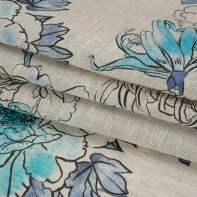 Oatmeal and Blue Fading Bouquet Medium Weight Linen Woven Oatmeal and Blue Fading Bouquet Medium Weight Linen Woven