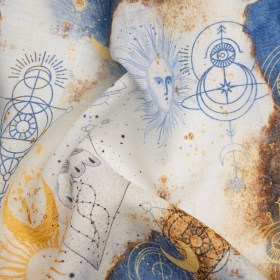 Blue and Gold Suns and Stars Medium Weight Linen Woven Blue and Gold Suns and Stars Medium Weight Linen Woven