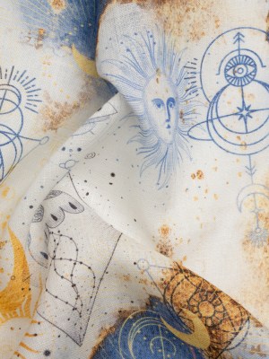 Blue and Gold Suns and Stars Medium Weight Linen Woven Blue and Gold Suns and Stars Medium Weight Linen Woven