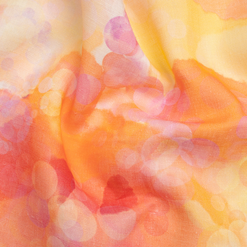 Yellow, Orange and Pink Sunburst Spots Medium Weight Linen Woven Yellow, Orange and Pink Sunburst Spots Medium Weight Linen Woven