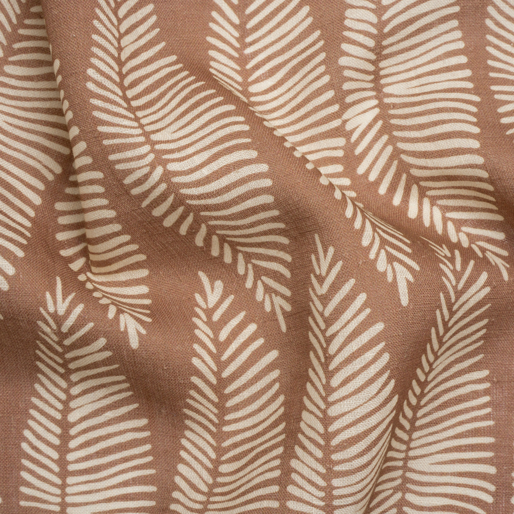 Brown and Cream Feather Leaves Medium Weight Linen Woven Brown and Cream Feather Leaves Medium Weight Linen Woven