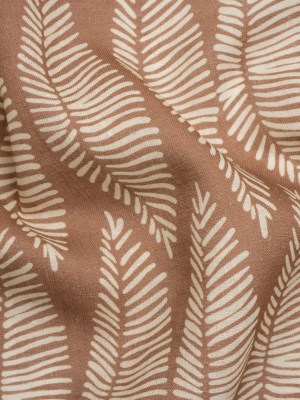 Brown and Cream Feather Leaves Medium Weight Linen Woven Brown and Cream Feather Leaves Medium Weight Linen Woven