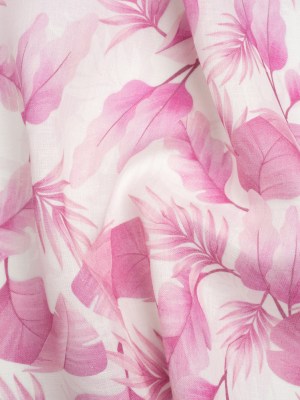Pink and White Leaves Medium Weight Linen Woven Pink and White Leaves Medium Weight Linen Woven