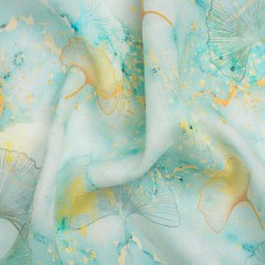 Dark Aqua and Sunshine Floating Ginkgo Leaves Medium Weight Linen Woven Dark Aqua and Sunshine Floating Ginkgo Leaves Medium Weight Linen Woven