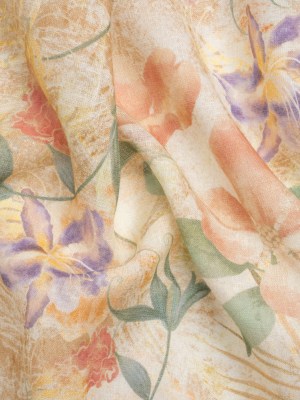Tan, Rose, and Violet Lilies and Magnolias Medium Weight Linen Woven Tan, Rose, and Violet Lilies and Magnolias Medium Weight Linen Woven