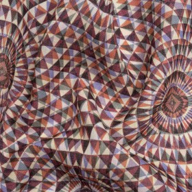 Plum, Forest and Orange Mind Bending Medallions Medium Weight Linen Woven Plum, Forest and Orange Mind Bending Medallions Medium Weight Linen Woven