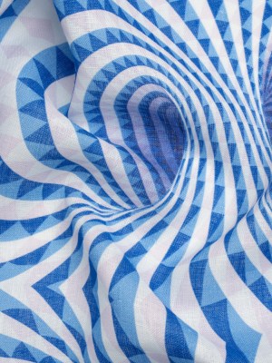 Blue, White and Palest Pink Spiralling Tunnels Medium Weight Linen Woven Blue, White and Palest Pink Spiralling Tunnels Medium Weight Linen Woven