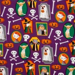 Stretch Organic Cotton Jersey – Purple, Orange and Green Halloween Pet Portraits – Deadstock Stretch Organic Cotton Jersey – Purple, Orange and Green Halloween Pet Portraits – Deadstock