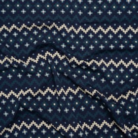 Stretch Modal and Cotton Jersey – Navy, Beige and Dark Teal Geometric Stripes – Deadstock Stretch Modal and Cotton Jersey – Navy, Beige and Dark Teal Geometric Stripes – Deadstock