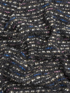 Charcoal, Pink and Blue Boucle Striped Acrylic Tweed Charcoal, Pink and Blue Boucle Striped Acrylic Tweed