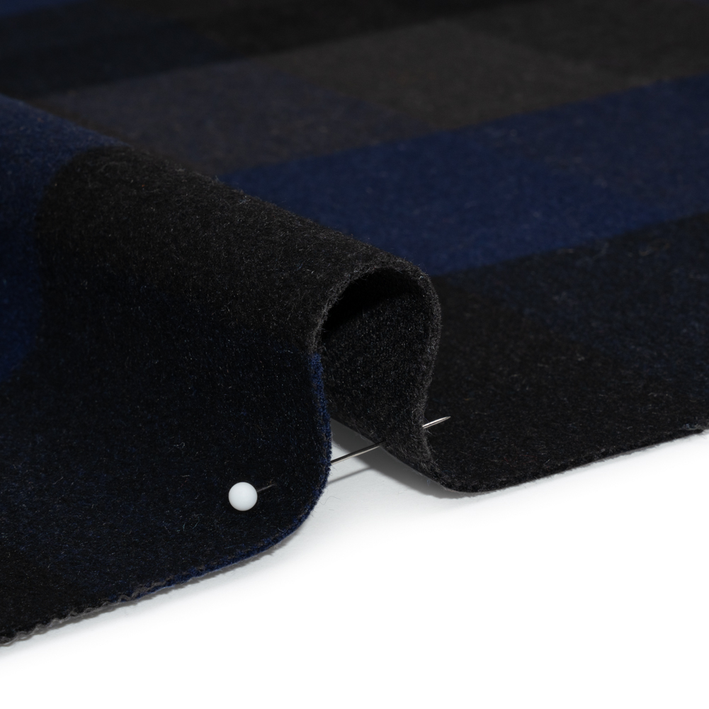 Black, Navy and Charcoal Checked Brushed Wool Blend Twill Coating Black, Navy and Charcoal Checked Brushed Wool Blend Twill Coating