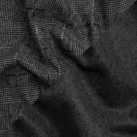 Black, White and Gray Glen Plaid Wool Blend Double Cloth Coating with Metallic Accents Black, White and Gray Glen Plaid Wool Blend Double Cloth Coating with Metallic Accents