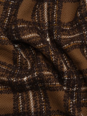 Brown, White and Metallic Black Boucle Plaid Wool Blend Tweed Brown, White and Metallic Black Boucle Plaid Wool Blend Tweed