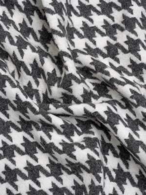 Charcoal and White Houndstooth Felted Wool Blend Twill Coating Charcoal and White Houndstooth Felted Wool Blend Twill Coating