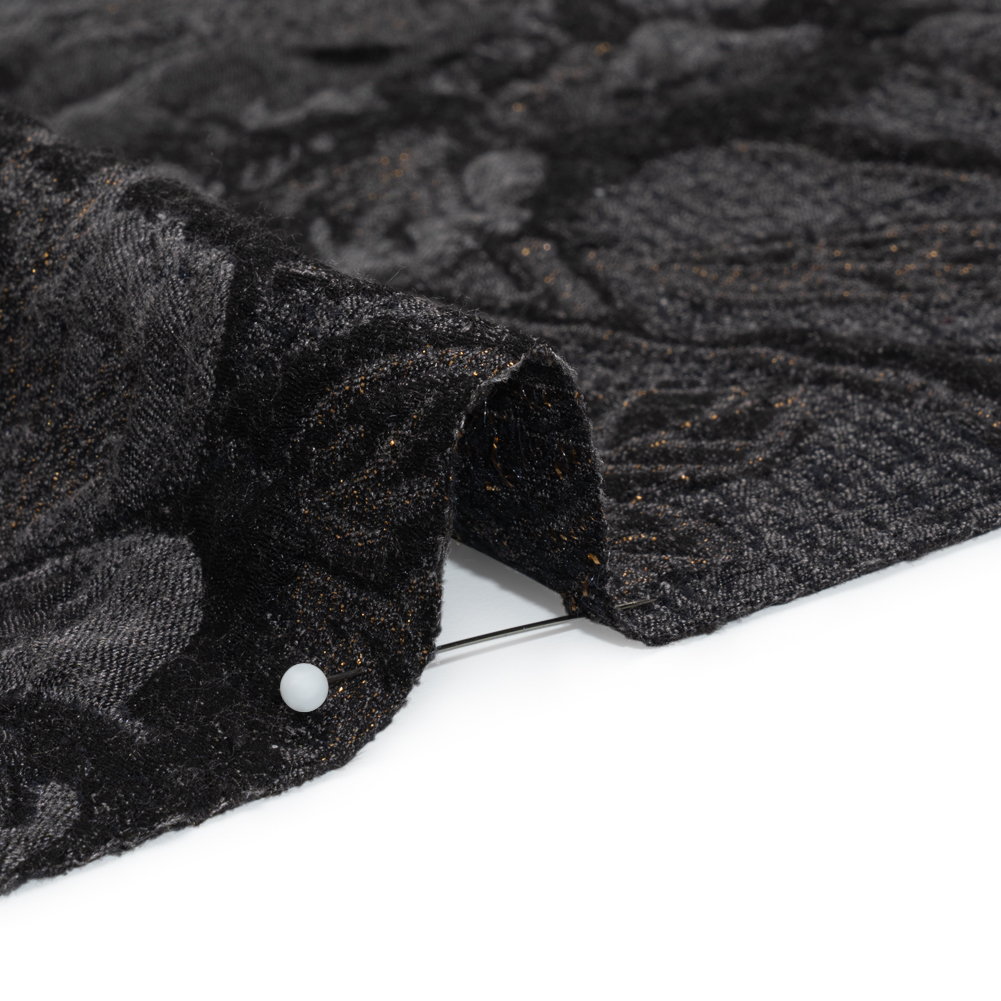 Black, Gray and Metallic Gold Floral Stretch Polyester Matelasse