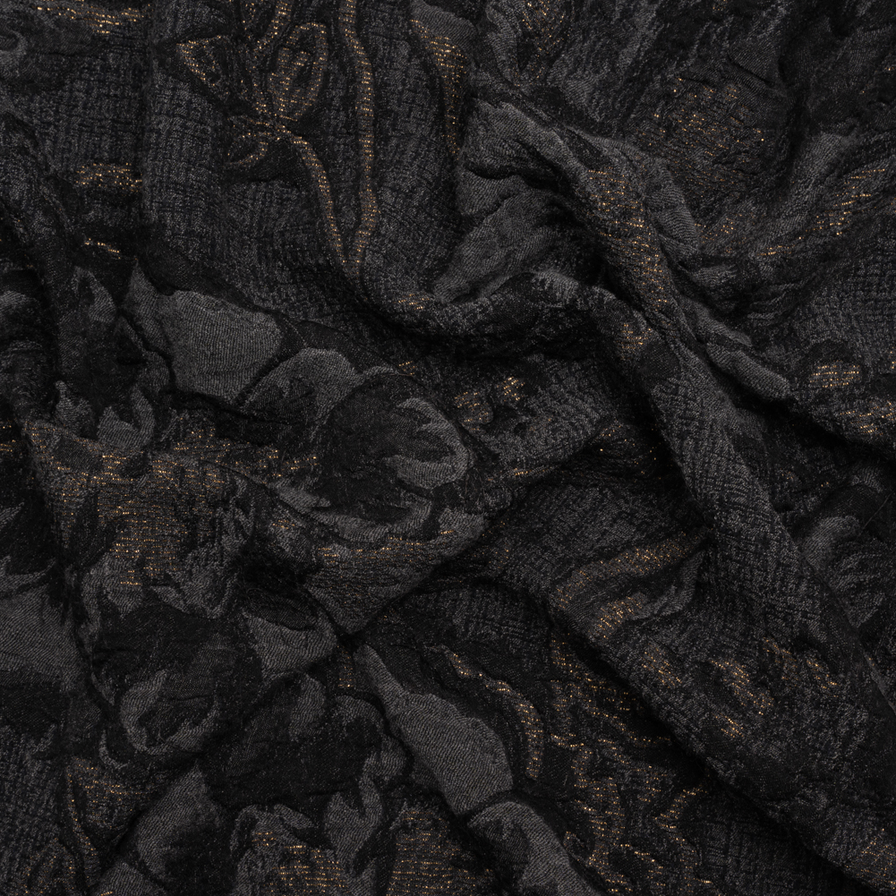 Black, Gray and Metallic Gold Floral Stretch Polyester Matelasse Black, Gray and Metallic Gold Floral Stretch Polyester Matelasse