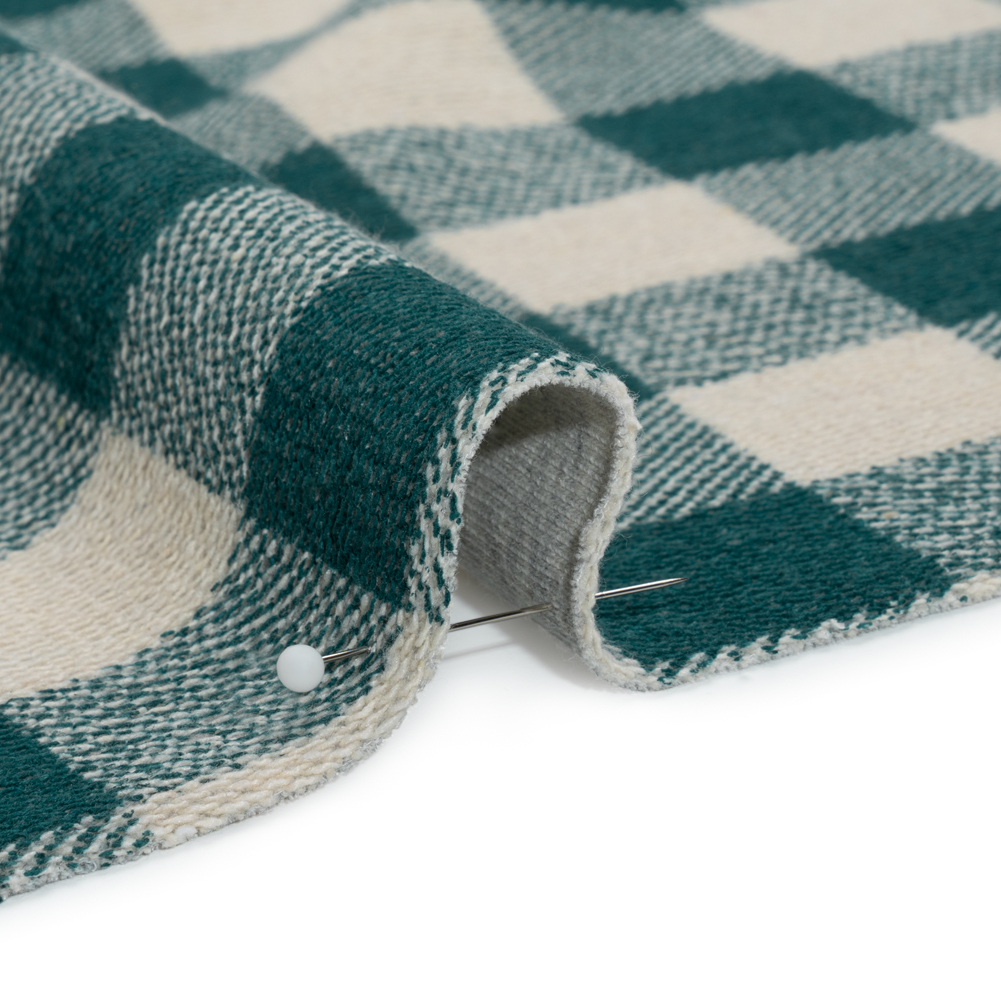 Pine Green and Beige Checked and Heathered Gray Cotton and Polyester French Terry