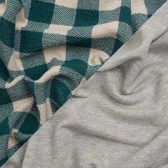 Pine Green and Beige Checked and Heathered Gray Cotton and Polyester French Terry Pine Green and Beige Checked and Heathered Gray Cotton and Polyester French Terry
