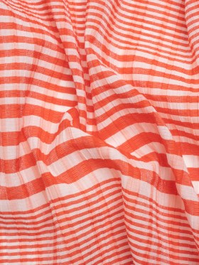 Blood Orange and Shimmering White Striped Ribbed Nylon Matelasse Blood Orange and Shimmering White Striped Ribbed Nylon Matelasse