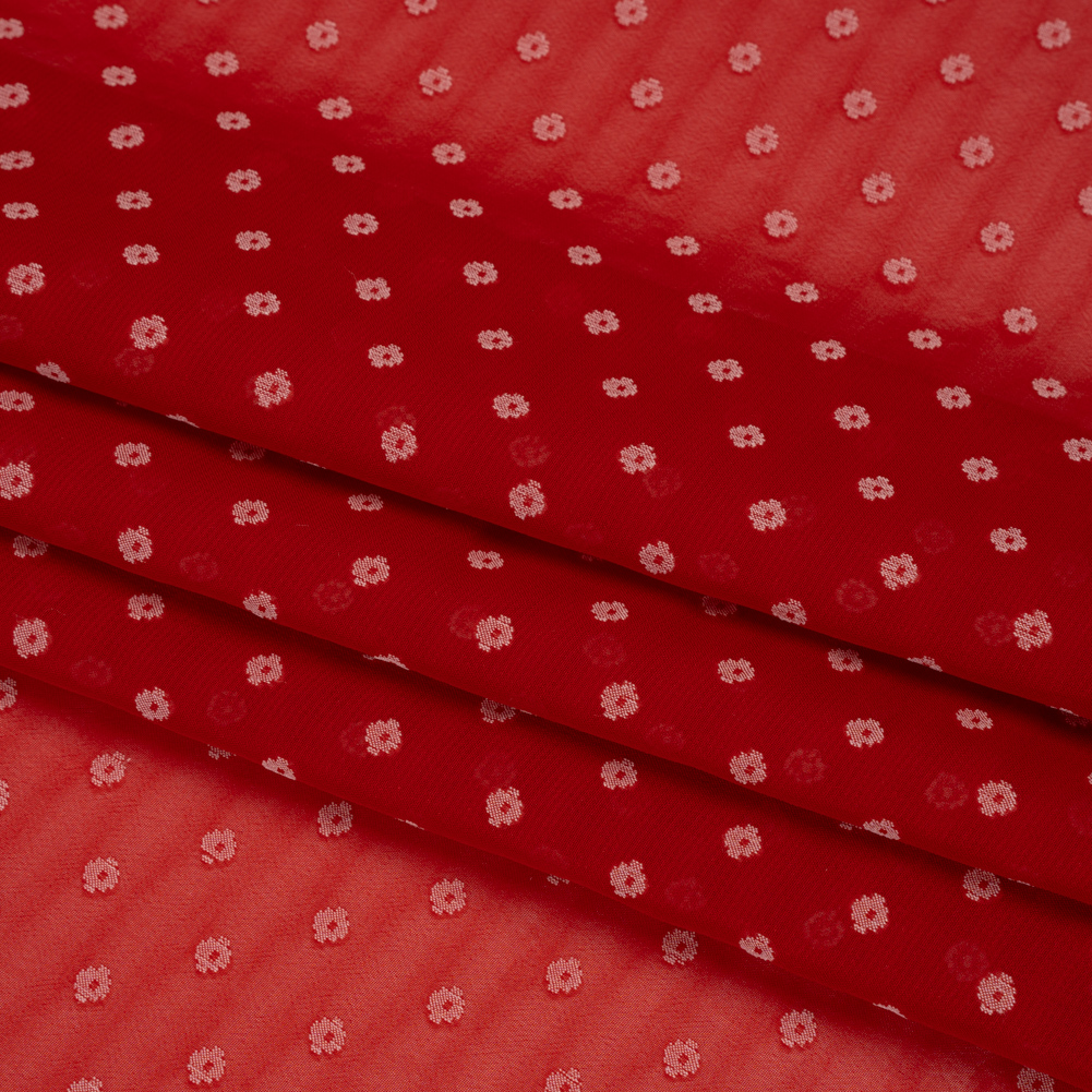 Red and White Woven Diamond Dots Polyester Chiffon Red and White Woven Diamond Dots Polyester Chiffon