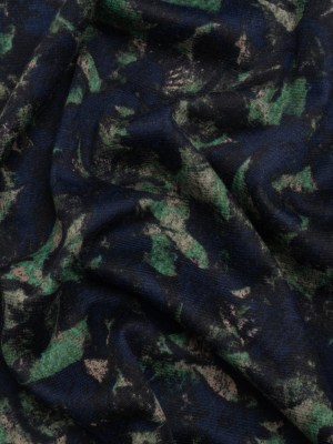 Navy, Green and Taupe Leaf Impressions Polyester Interlock Knit Navy, Green and Taupe Leaf Impressions Polyester Interlock Knit