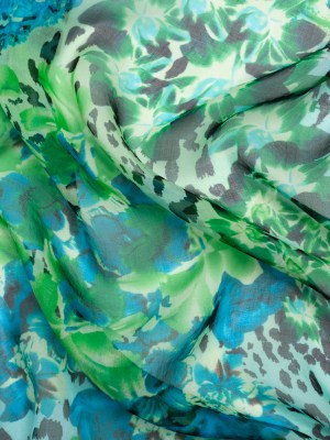 Blue and Green Jungle Fun Silk Voile Blue and Green Jungle Fun Silk Voile