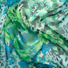 Blue and Green Jungle Fun Silk Voile Blue and Green Jungle Fun Silk Voile