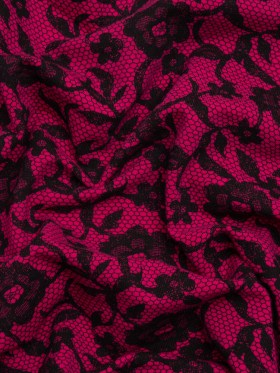 Hot Pink and Black Floral Lace Print Stretch Cotton Jersey Hot Pink and Black Floral Lace Print Stretch Cotton Jersey