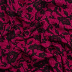 Hot Pink and Black Floral Lace Print Stretch Cotton Jersey Hot Pink and Black Floral Lace Print Stretch Cotton Jersey