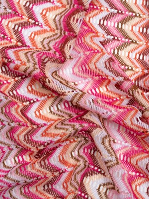 Pink, Cream and Brown Zig Zags Lacy Polyester Knit Pink, Cream and Brown Zig Zags Lacy Polyester Knit