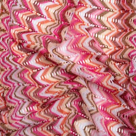 Pink, Cream and Brown Zig Zags Lacy Polyester Knit Pink, Cream and Brown Zig Zags Lacy Polyester Knit