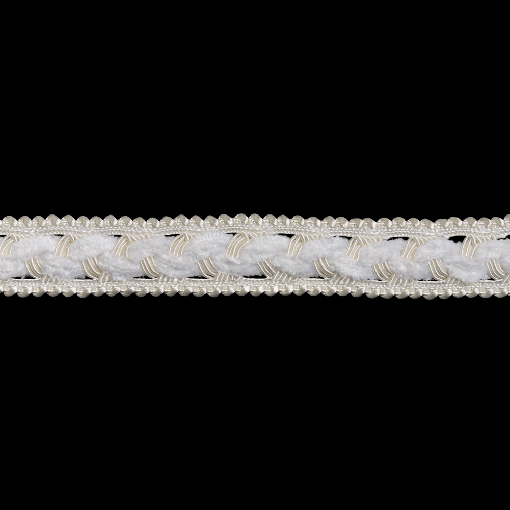Chenille Gimp Braid Trim - 0.75" - White and Off White Wavy Weave
