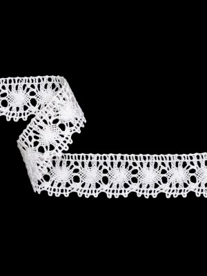 Cotton Bobbin Lace Trim – 1.375″ – White Lozenge Webs and Scallops Cotton Bobbin Lace Trim – 1.375″ – White Lozenge Webs and Scallops