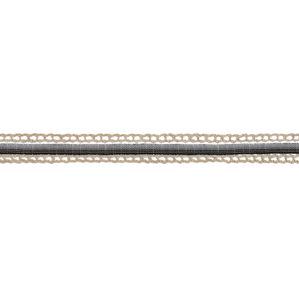 Woven Trim with Lace Borders - 0.5" - Gray and Black Gradient and Cream Chains