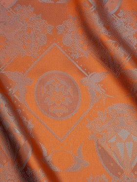 Gems and Doves Jacquard Lining – Orange and Aqua Bi-Color Gems and Doves Jacquard Lining – Orange and Aqua Bi-Color