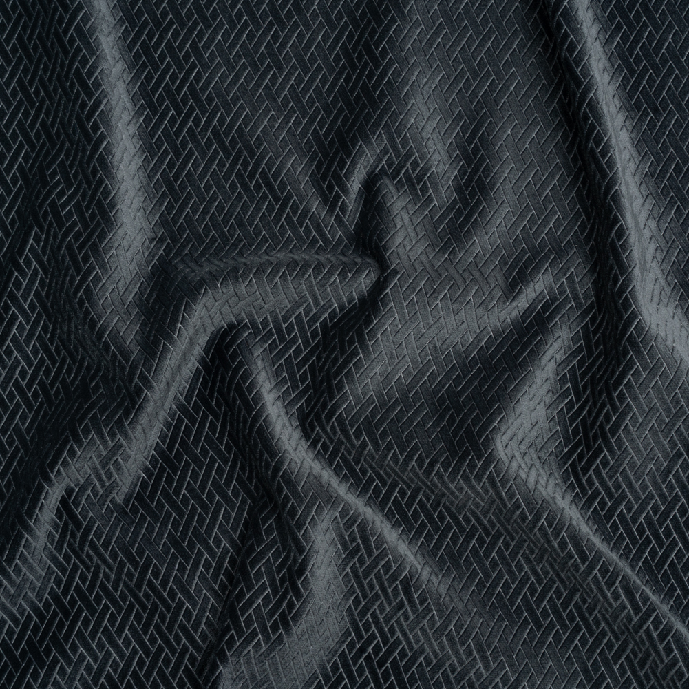 Embossed Polyester Velvet – Gray Woven Lattice – Deadstock Embossed Polyester Velvet – Gray Woven Lattice – Deadstock