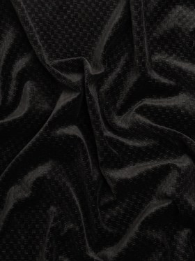 Embossed Polyester Velvet – Black Bead and Reel – Deadstock Embossed Polyester Velvet – Black Bead and Reel – Deadstock