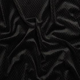 Embossed Polyester Velvet – Black Bead and Reel – Deadstock Embossed Polyester Velvet – Black Bead and Reel – Deadstock