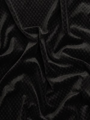 Embossed Polyester Velvet – Black Bead and Reel – Deadstock Embossed Polyester Velvet – Black Bead and Reel – Deadstock