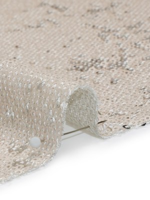 Two-Tone Flippable Baby Sequins on Mesh – Pale Beige and Silver – Deadstock Two-Tone Flippable Baby Sequins on Mesh – Pale Beige and Silver – Deadstock