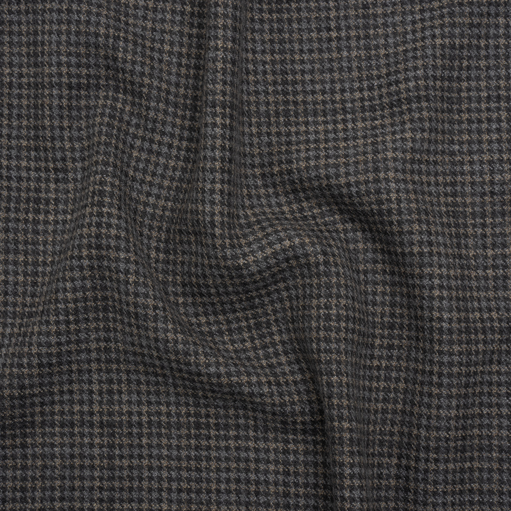 Wool Blend Twill – Gray and Beige Houndstooth Plaid – Deadstock Wool Blend Twill – Gray and Beige Houndstooth Plaid – Deadstock