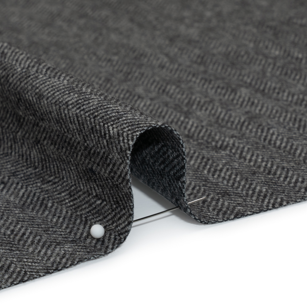 Wool Blend Twill Coating - Black and WHite Herringbone - Deadstock