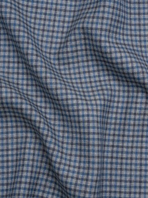 Wool Blend Twill Suiting – Blue, Navy and Gray Tattersall Check – Deadstock Wool Blend Twill Suiting – Blue, Navy and Gray Tattersall Check – Deadstock