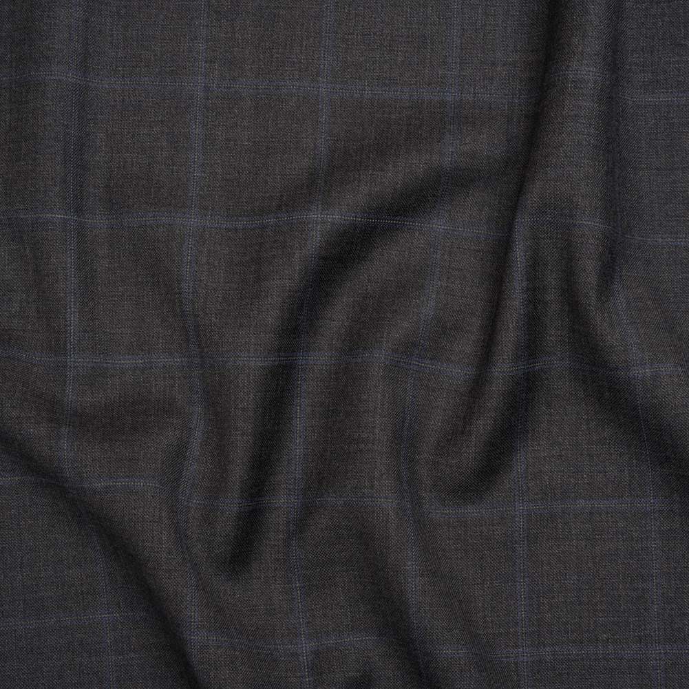 Wool Suiting – Gray and Blue Windowpane Check – Deadstock Wool Suiting – Gray and Blue Windowpane Check – Deadstock