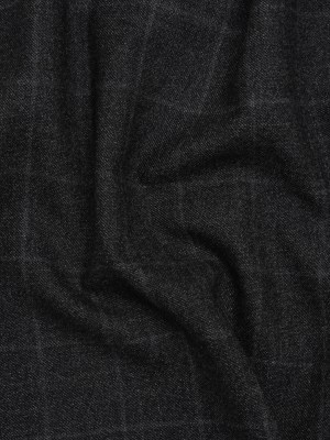 Brushed Wool Twill – Black and Gray Windowpane Check – Deadstock Brushed Wool Twill – Black and Gray Windowpane Check – Deadstock