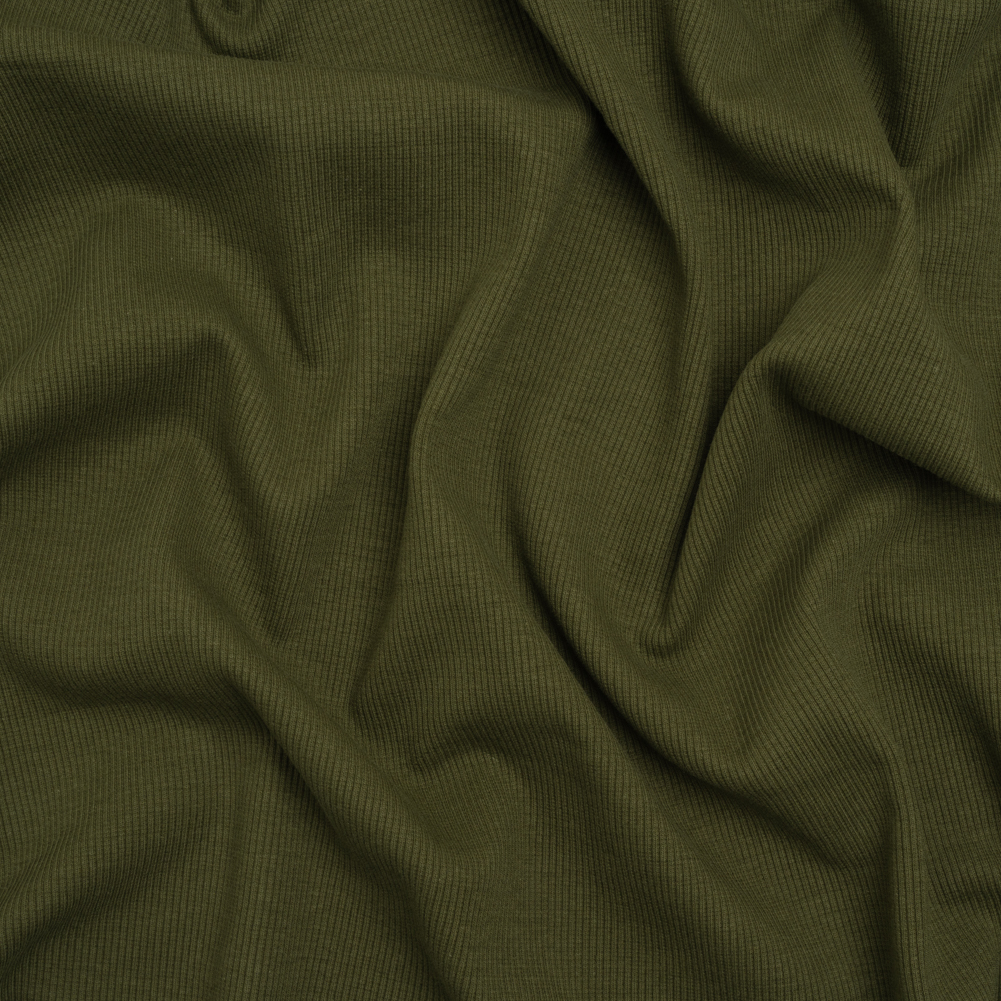 Stretch Cotton 2×2 Rib Knit – Olive Green – Deadstock Stretch Cotton 2×2 Rib Knit – Olive Green – Deadstock